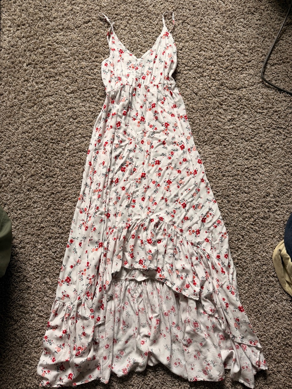 Rue21 White Maxi Dress with Red Floral Print